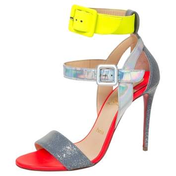 Pre Owned Christian Louboutin Multicolor Leather With Glitter And Holographic Effect Multipot Sandals Size 37