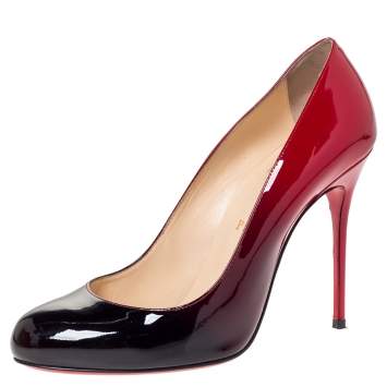 Pre Owned Christian Louboutin Red/Black Ombre Patent Leather Fifi Pumps Size 39