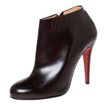 Pre Owned Christian Louboutin Brown Leather Ankle Booties Size 38
