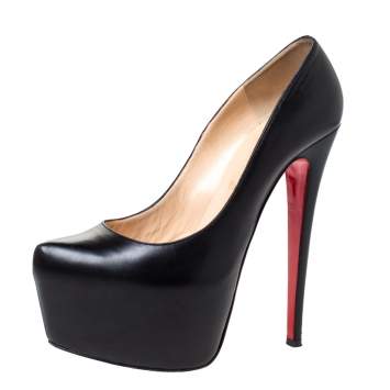 Pre Owned Christian Louboutin Black Leather Daffodile Platform Pumps Size 38.5