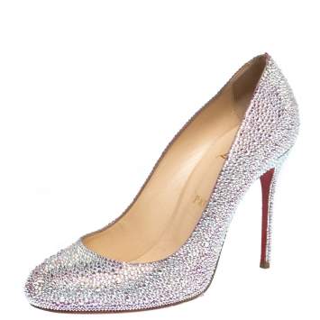 Pre Owned Christian Louboutin Silver Strass Fifi Pumps Size 38.5