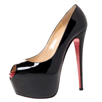 Pre Owned Christian Louboutin Black Patent Leather Highness Peep Toe Platform Pumps Size 40
