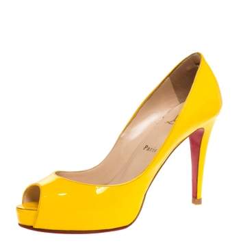 Pre Owned Christian Louboutin Yellow Patent Leather Very Prive Peep Toe Pumps Size 40