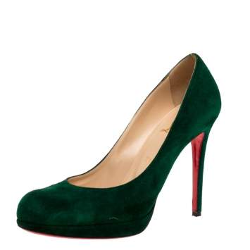 Pre Owned Christian Louboutin Green Suede New Simple Platform Pumps Size 40