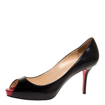 Pre Owned Christian Louboutin Black Leather Lady Peep Platform Pumps Size 39.5