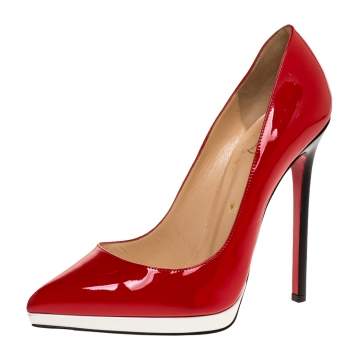 Pre Owned Christian Louboutin Tricolor Patent Leather Pigalle Plato Pumps Size 38.5