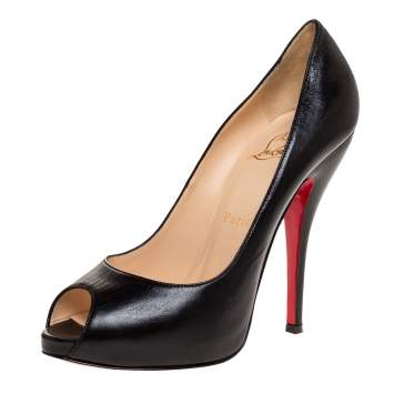 Pre Owned Christian Louboutin Black Leather Very Prive Peep Toe Platform Pumps Size 37