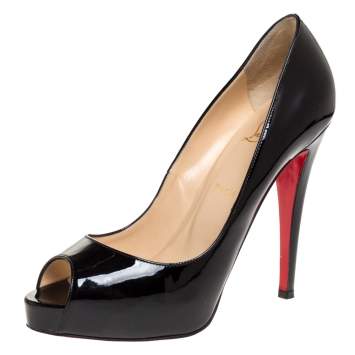 Pre Owned Christian Louboutin Black Patent Leather Very Prive Peep Toe Platform Pumps Size 39 
