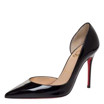 Pre Owned Christian Louboutin Black Patent Leather Iriza D'Orsay Pointed Toe Pumps Size 36.5