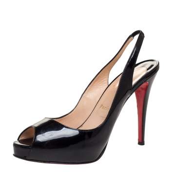 Pre Owned Christian Louboutin Black Patent N°Prive Slingback Sandals Size 41.5