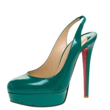 Pre Owned Christian Louboutin Green Patent Leather Bianca Platform Slingback Sandals Size 38