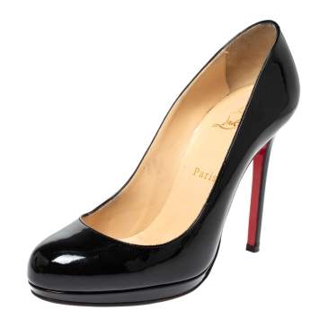 Pre Owned Christian Louboutin Black Patent Leather New Simple Platform Pumps Size 39.5