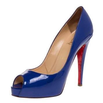 Pre Owned Christian Louboutin Blue Patent Leather Very Prive Platform Peep Toe Pumps Size 39