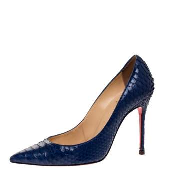 Pre Owned Christian Louboutin Blue Python Leather So Kate Pointed Toe Pumps Size 36.5 