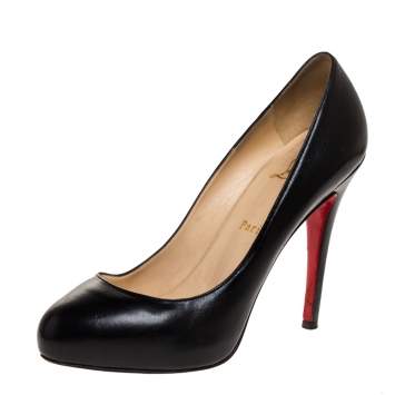 Pre Owned Christian Louboutin Black Leather Simple Pumps Size 38