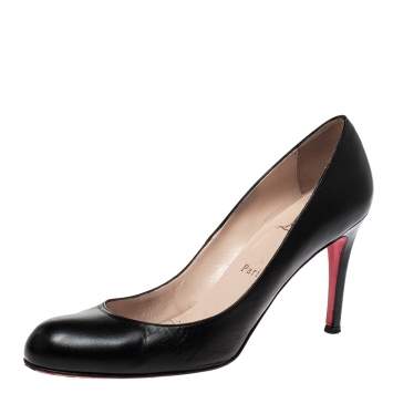 Pre Owned Christian Louboutin Black Leather Round Toe Pumps Size 38.5