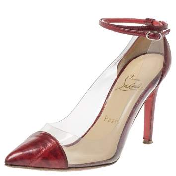 Pre Owned Christian Louboutin Red Leather and PVC Bis Un Bout Pumps Size 36