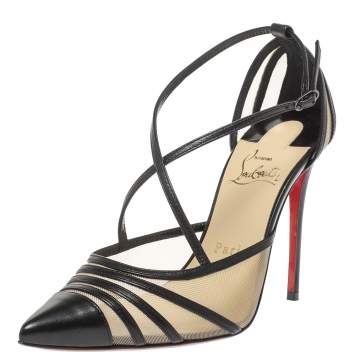 Pre Owned Christian Louboutin Black Mesh and Leather Theodorella Pumps Size 36