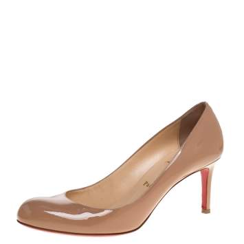 Pre Owned Christian Louboutin Beige Patent Leather Simple Pumps Size 39.5