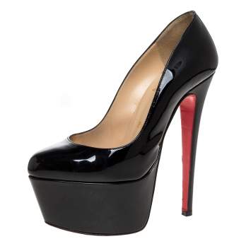 Pre Owned Christian Louboutin Black Patent Leather Bianca Platform Pumps Size 36.5