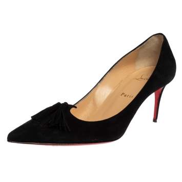 Pre Owned Christian Louboutin Black Suede Tassel Embellished 'Gwalior' Pumps Size 40.5