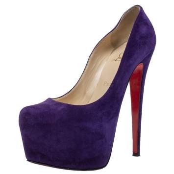 Pre Owned Christian Louboutin Purple Suede Daffodile Platform Pumps Size 38.5