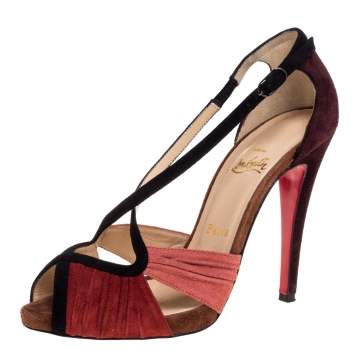 Pre Owned Christian Louboutin Multicolor Suede Criss Cross Ankle Strap Sandals Size 38