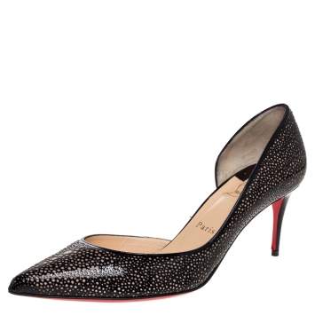 Pre Owned Christian Louboutin Black Patent And Brown Suede Galu D'orsay Pumps Size 39.5