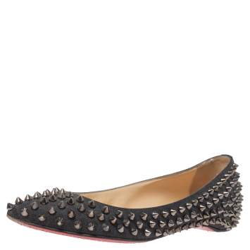 Pre Owned Christian Louboutin Blue Denim Pigalle Spike Ballet Flats Size 35.5