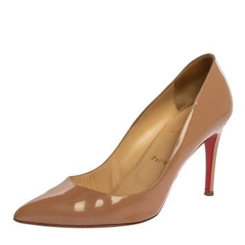 Pre Owned Christian Louboutin Beige Patent Leather So Kate Pointed Toe Pump Size 40