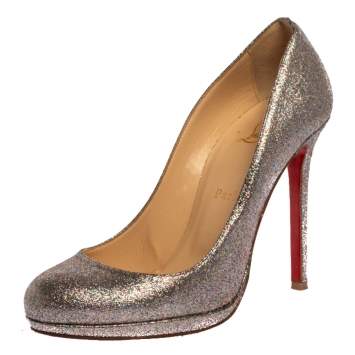Pre Owned Christian Louboutin Multicolor Glitter Fabric Filo Platform Pumps Size 39.5