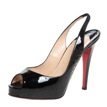 Pre Owned Christian Louboutin Black Patent Leather N°Prive Peep Toe Slingback Sandals Size 37