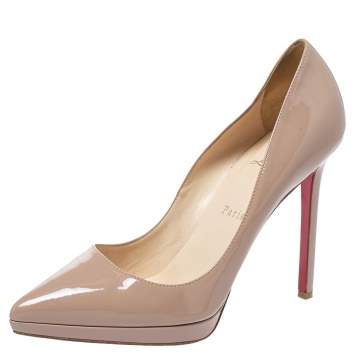 Pre Owned Christian Louboutin Beige Patent Leather Pigalle Plato Pumps Size 39
