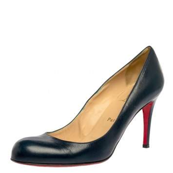 Pre Owned Christian Louboutin Blue Leather Simple Pumps Size 39.5