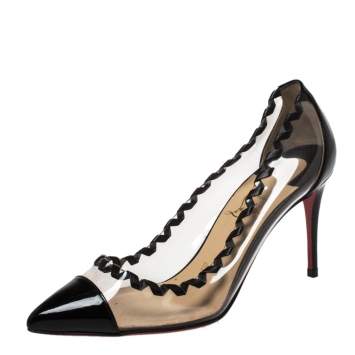 Pre Owned Christian Louboutin Black PVC and Patent Leather Lisabeth Pointed Toe Pumps Size 35.5