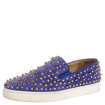 مملوكة مسبقًا Christian Louboutin Lavander Suede Roller Boat Crystal and Spike Slip On Sneakers Size 38.5