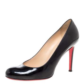 Pre Owned Christian Louboutin Black Patent Leather Simple Pumps Size 39