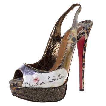 Pre Owned Christian Louboutin PVC Eco Trash Peep Toe Platform Slingback Sandals Size 37