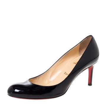 Pre Owned Christian Louboutin Black Patent Leather Simple Pumps Size 40