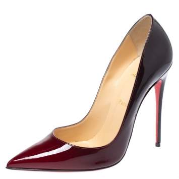 Pre Owned Christian Louboutin Black/Red Ombre Patent Leather So Kate Pumps Size 40.5