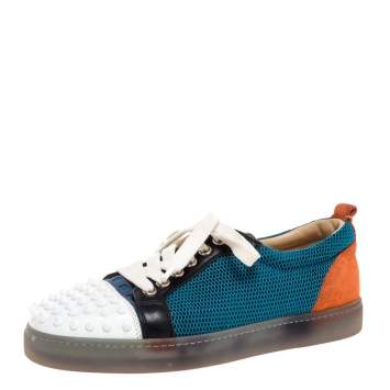 Pre Owned Christian Louboutin Multicolor Mesh, Suede and Leather Louis Junior Spikes Sneakers Size 37.5
