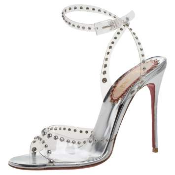 Pre Owned Christian Louboutin PVC and Leather Icone A Clous Ankle Strap Sandals Size 38