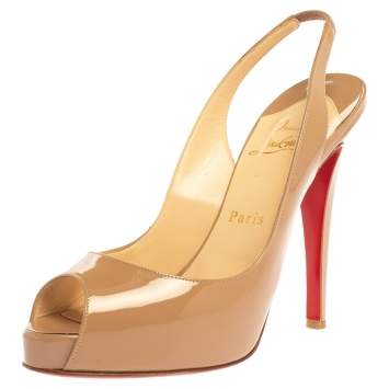 Pre Owned Christian Louboutin Beige Patent Leather N°Prive Peep Toe Slingback Sandals Size 38