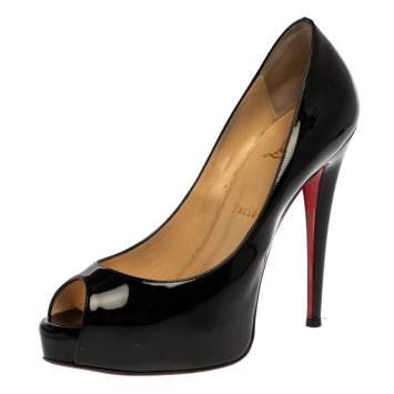 Pre Owned Christian Louboutin Black Patent Leather Very Prive Platform Pumps Size 38.5