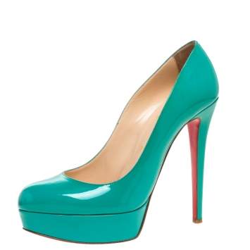 Pre Owned Christian Louboutin Turquoise Patent Leather Bianca Platform Pumps Size 39.5