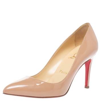 Pre Owned Christian Louboutin Beige Patent Leather Kate Pumps Size 36