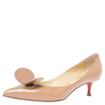 Pre Owned Christian Louboutin Beige Patent Leather And Mesh Madame Mouse Pointed Toe Pumps Size 38