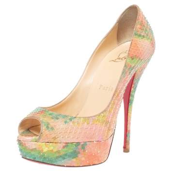 Pre Owned Christian Louboutin Multicolor Python Pixel Troca 140 Peep Toe Platform Pumps Size 36