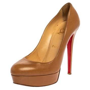 Pre Owned Christian Louboutin Beige Leather Bianca Platform Pumps Size 39