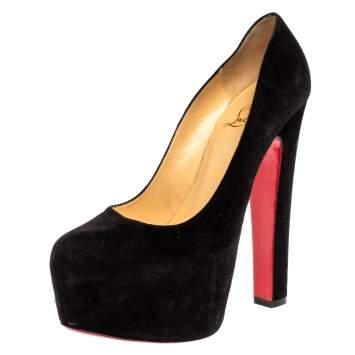 Pre Owned Christian Louboutin Black Suede Leather Daffodile Platform Pumps Size 38.5